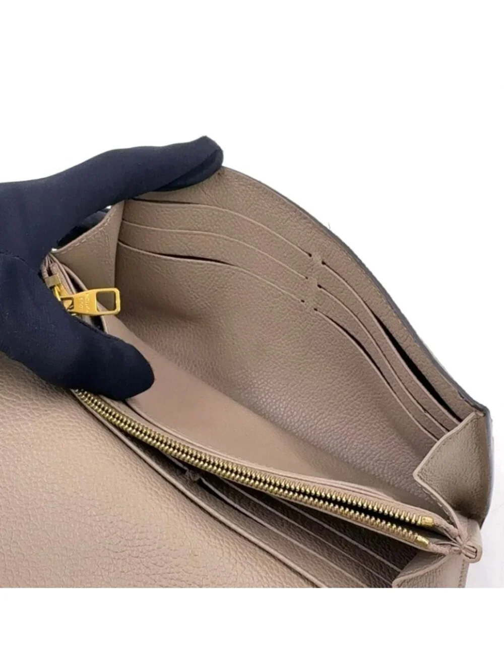 Louis Vuitton Portefeuille Sarah Monogram Empreinte Enabled Leather Gray Beige